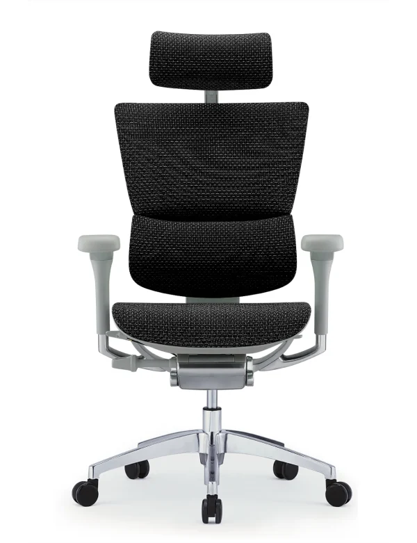 Mirus Elite Black Full Mesh Office Chair with Headrest and Grey Polished Frame