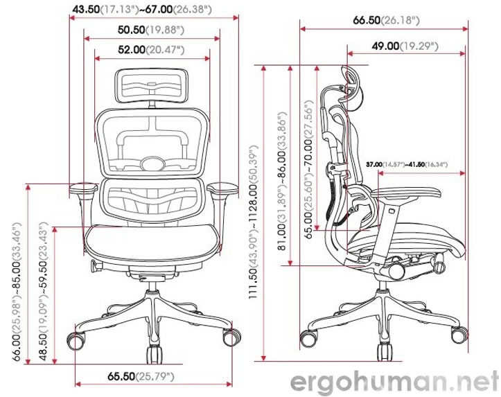 Ergohuman Plus Luxury Office Chair Dimensions